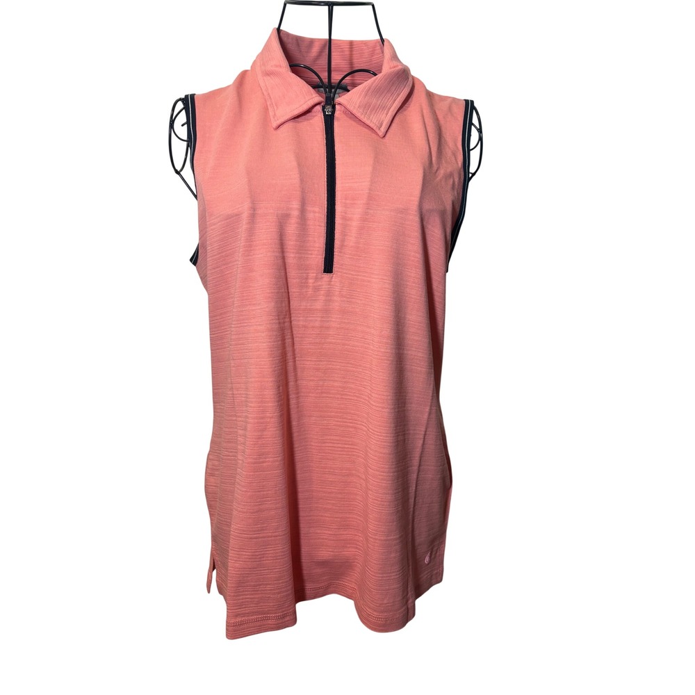 T by Talbots NWT Womens Sleeveless Quarter Zip Polo Top Coral Pink Size M
